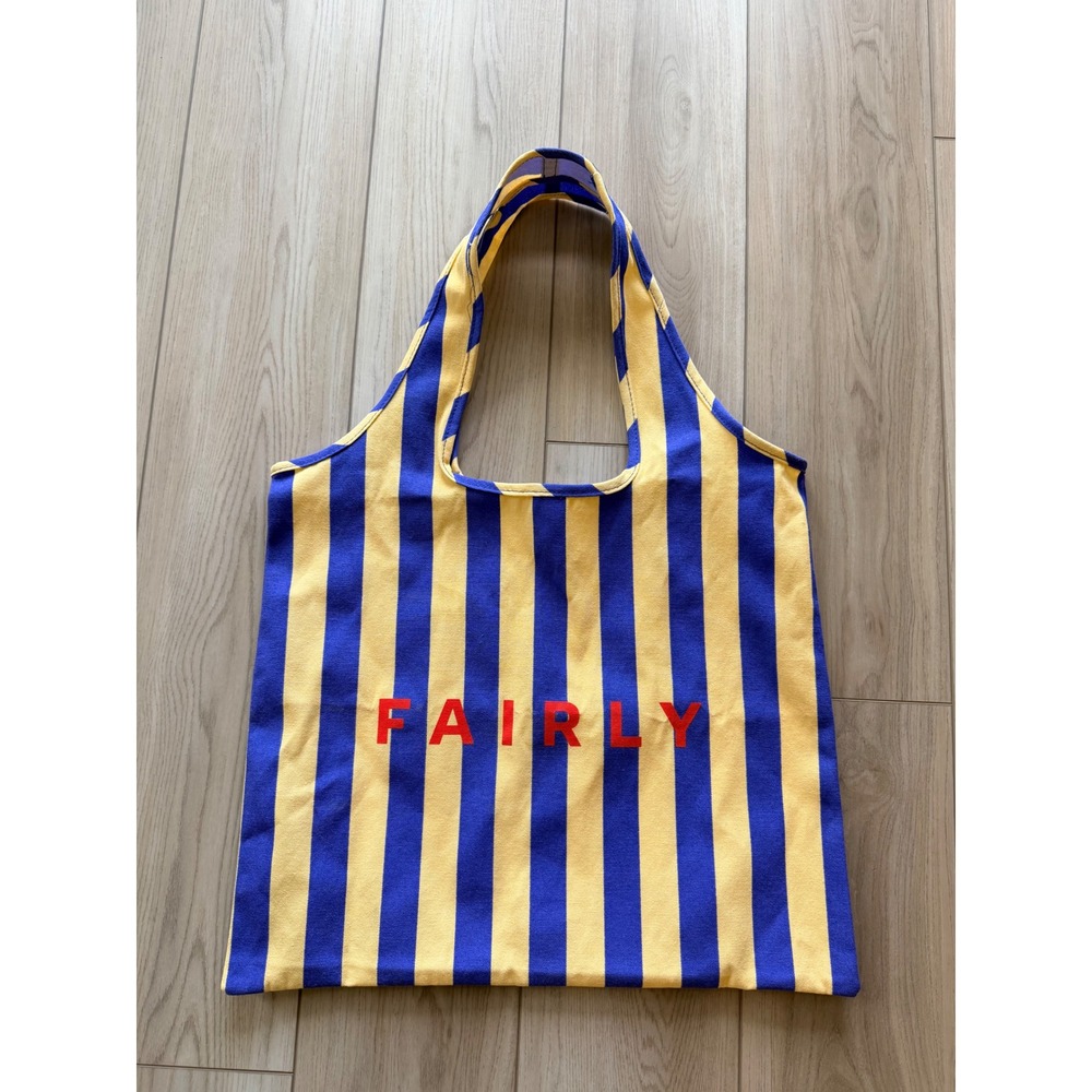 Jimmy Fairly Summer Tote Bag Unisex Large Blue Yellow Striped Canvas